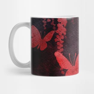 Wisteria and Butterflies Negative Painting Black and Red Mug